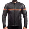 METROPOLIS BIKER LEATHER JACKET WITH ORANGE STRIPES, ce protected, protectors, inner lining, pockets, front photo