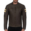 SOHO RETRO BROWN MOTORCYCLE LEATHER JACKET, cowhide leather, ce protectors, protected, inner lining, front photo