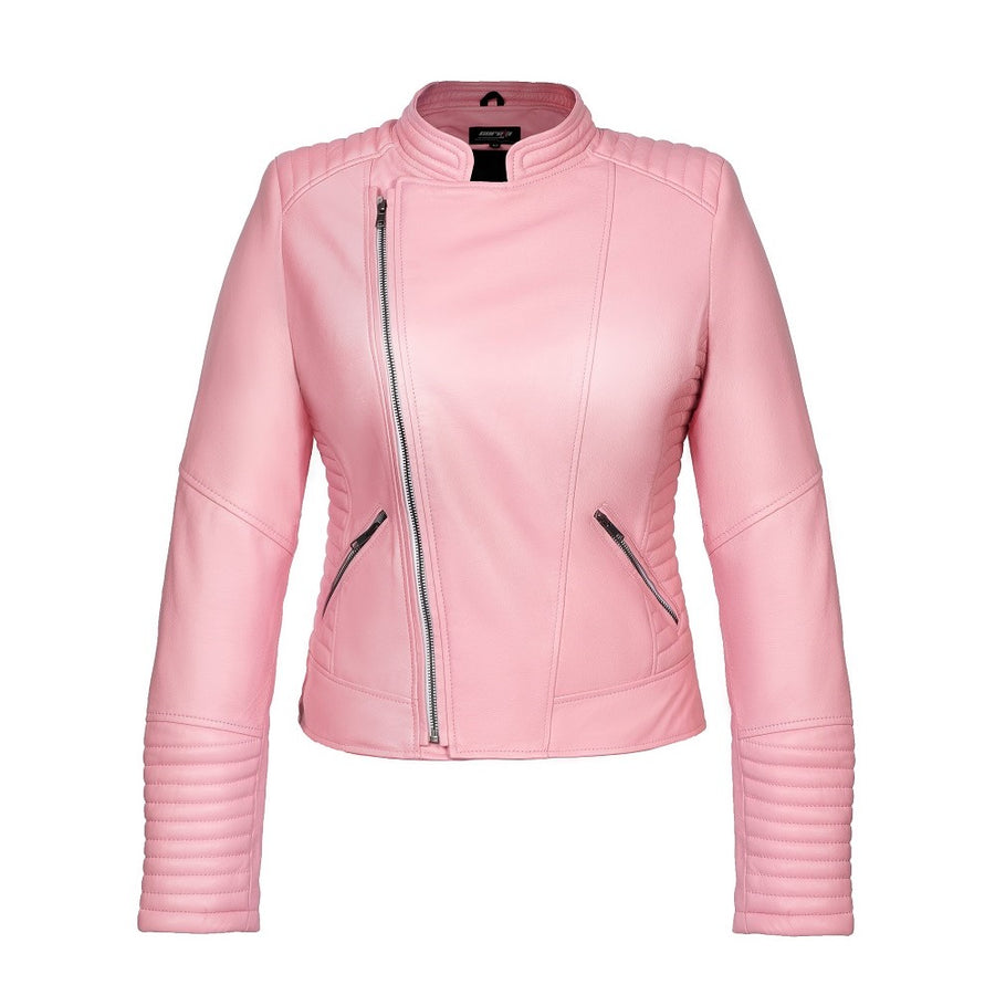 ROSA ARMORED WOMEN'S MOTORCYCLE PINK LEATHER JACKET front photo