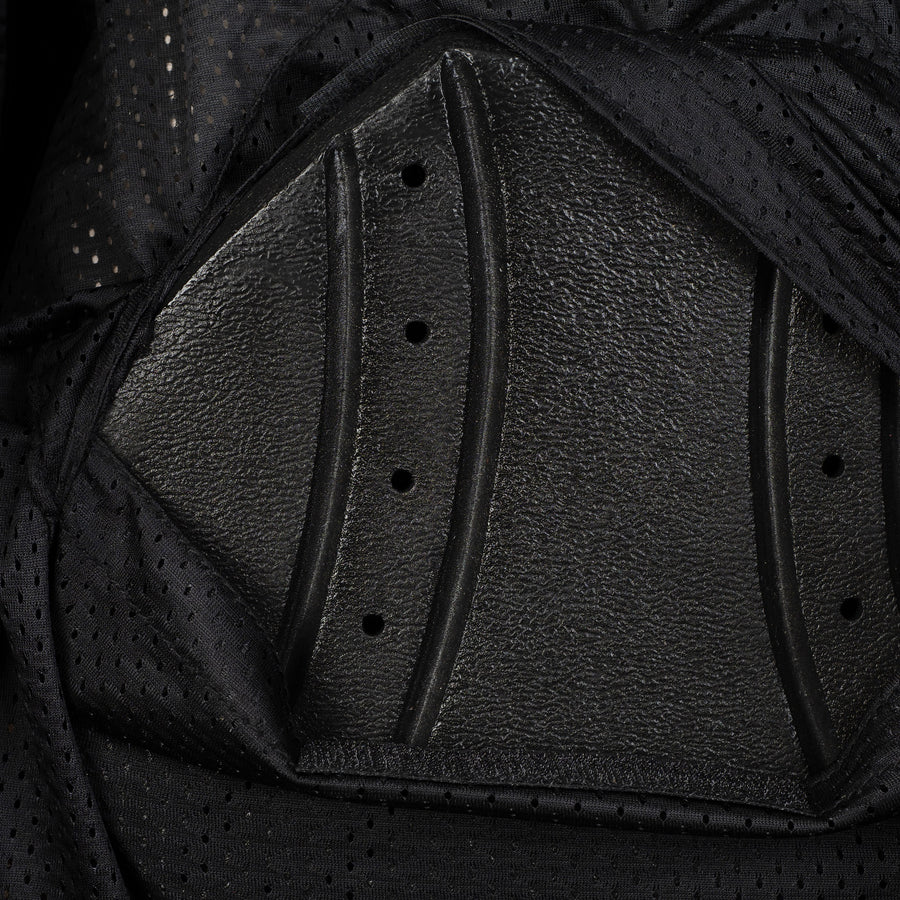 INFINITY GREY MOTORCYCLE MESH TEXTILE JACKET, ce protectors, textile, polyester, inner lining, pockets, ce protectors, protected, close-up photo