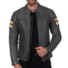 SOHO RETRO GRAY MOTORCYCLE LEATHER JACKET, buffalo leather, ce protected, protectors, removable inner lining, front photo