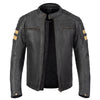 SOHO RETRO GRAY MOTORCYCLE LEATHER JACKET, buffalo leather, ce protected, protectors, removable inner lining, front photo