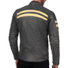 SOHO RETRO GRAY MOTORCYCLE LEATHER JACKET, buffalo leather, ce protected, protectors, removable inner lining, back photo