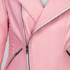 ROSA ARMORED WOMEN'S MOTORCYCLE PINK LEATHER JACKET close-up photo