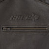 SOHO RETRO BROWN MOTORCYCLE LEATHER JACKET, cowhide leather, ce protectors, protected, inner lining, close-up photo