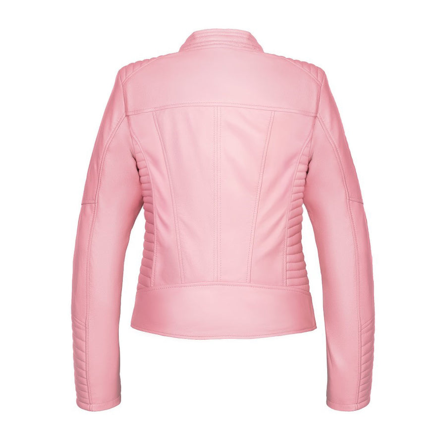 ROSA ARMORED WOMEN'S MOTORCYCLE PINK LEATHER JACKET back photo