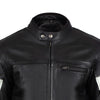 Corelli MG adrenaline black ivory motorcycle racing leather jacket, genuine cowhide leather, removable CE protectors, removable inner lining, pockets, YKK zippers, front photo