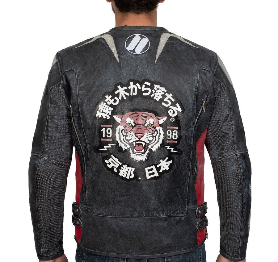 Corelli MG Tokyo Nippon Vintage Fully-Protected Biker Leather Jacket, cowhide leather, CE protectors, perforated leather, motorcycle, back photo