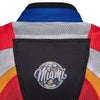 Corelli MG Miami racing team motoros textil védett kabát, kivehető CE protektorok, háló, cordura, kivehető belső bélés, kék, piros, narancs, YKK cipzár, zsebek, a közeli képek