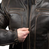 corelli mg adventure motorcycle retro vintage leather jacket close-up photo 