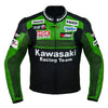 Kawasaki zöld MOTOROS RACING TEAM bőrkabát (egy PÚP) (GYŰJTHETŐ), kivehető CE protektorok, kivehető belső bélés, valódi marhabőr, YKK cipzár, zseb, elöl fotó